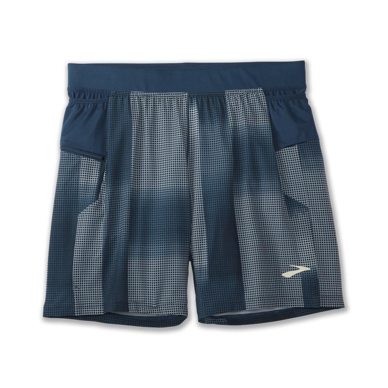 Brooks Men's SHERPA 7 2-IN-1 Running Shorts - Indigo Rush Altitude Print - Canada (YJWCK-4125)